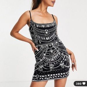 ASOS DESIGN tiered embellished mini dress in velvet